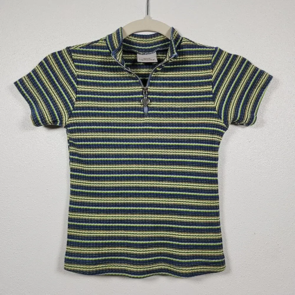 Vintage y2k Sonoma Stripe Baby Tee Shirt Heart 90s Boho Hippie Top